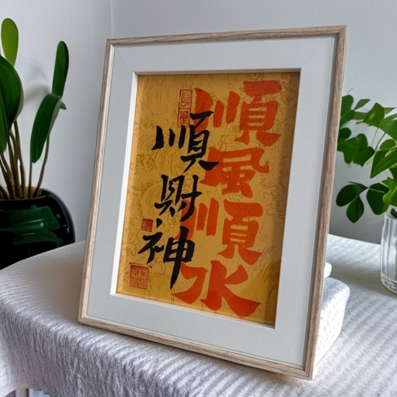 【顺风顺水，顺财神】十寸艺术摆台手写手绘