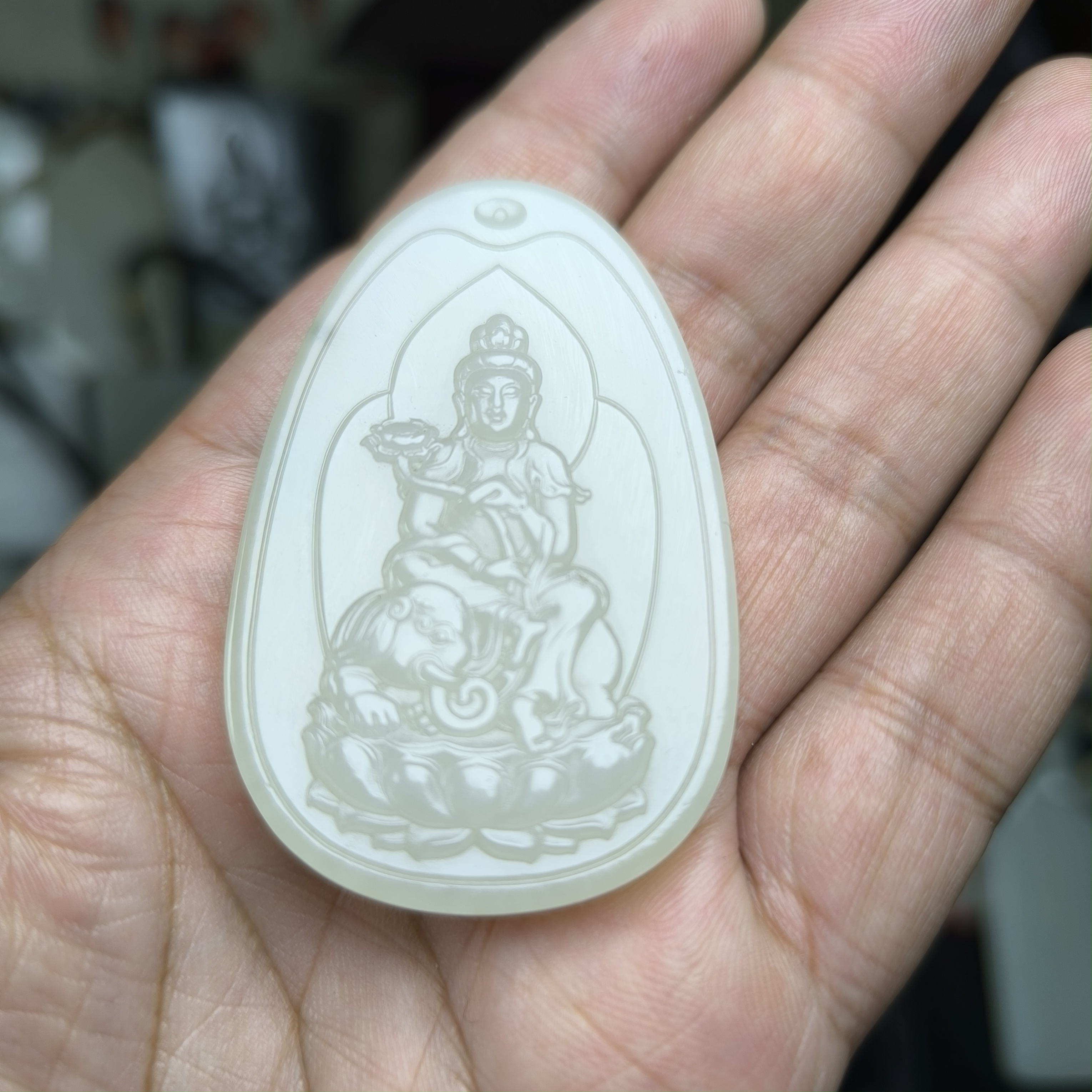 新疆和田玉挂件牌普贤菩萨骑大象生肖龙蛇守护神