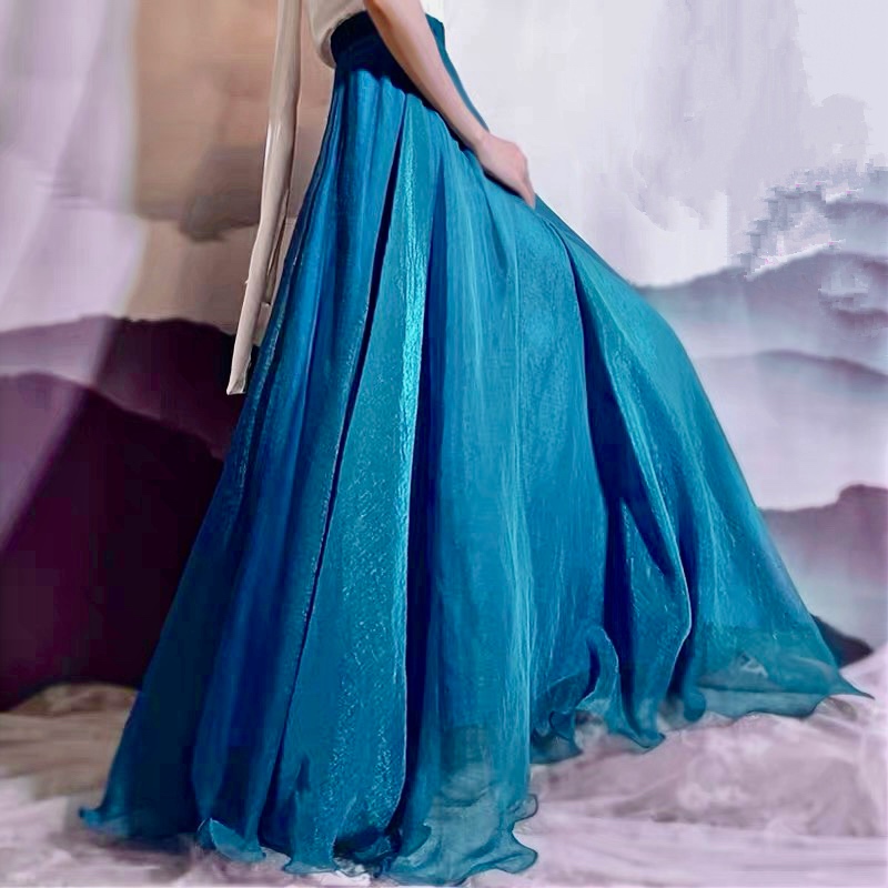 540度大摆金丝雪纺半身舞蹈长裙演出大摆飘逸双层荷叶边半身裙