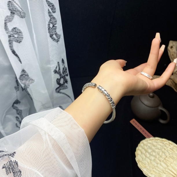 足银手镯 足银手镯 金箍棒 足银999.9做旧开口手镯
