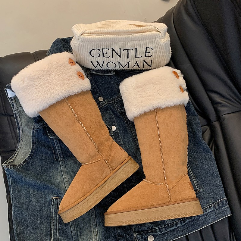 2025冬季新款厚底防滑雪地靴女加绒加厚不过膝长靴子中筒棉鞋