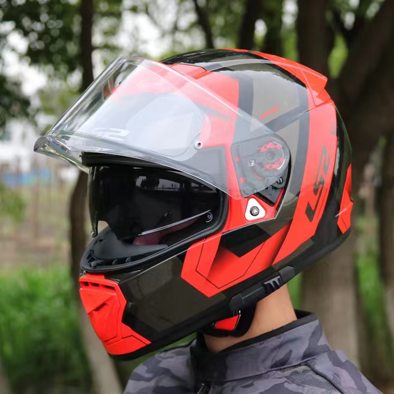 LS2双镜片摩托车头盔男女四季通用机车全盔防雾赛车头灰跑盔FF390