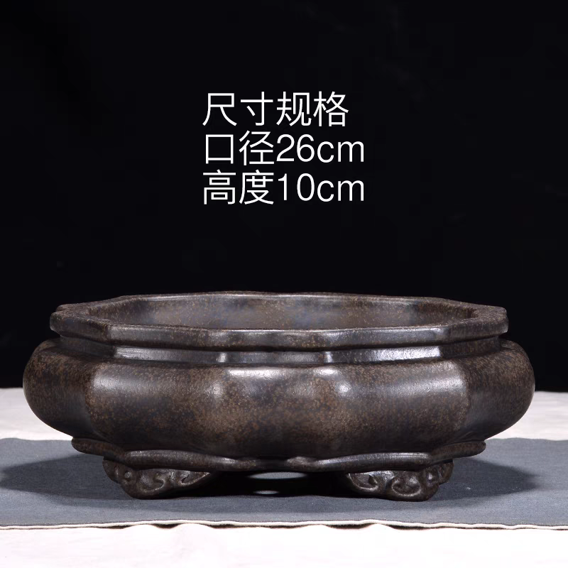 紫砂花盆大号禅意多楞嗯手工精制原矿透气古风中国风盆景盆