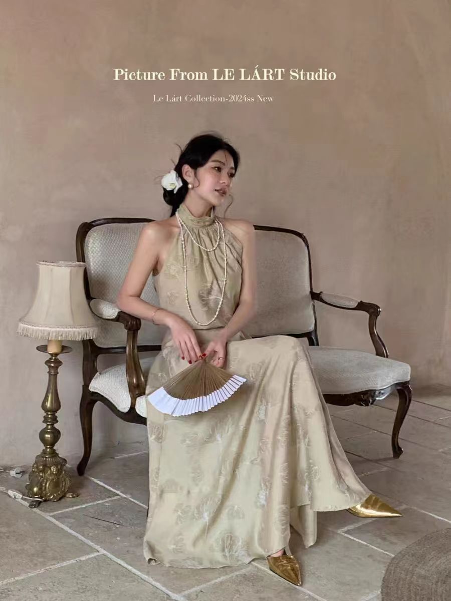 【今喜】春季高端时尚气质新中式国风小众碎花显瘦收腰提花女装