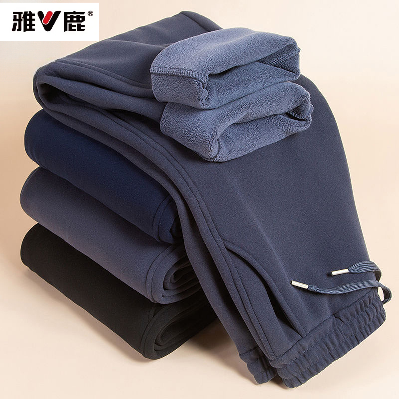 雅鹿【羊羔绒】冬季防寒加绒加厚裤子男士保暖棉裤休闲运动裤男