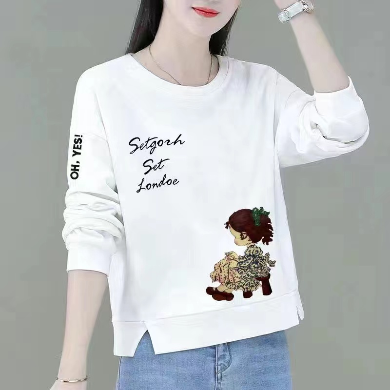 100%纯棉女士长袖卫衣秋款上衣女韩版宽松小个子短款打底衫春秋款