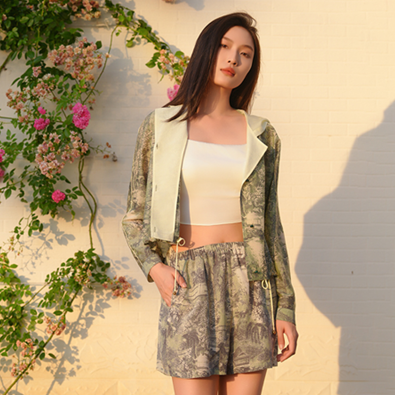 Vstor2025桑蚕丝休闲运动防晒服连帽外套女士薄款短裤裙 WSXT021