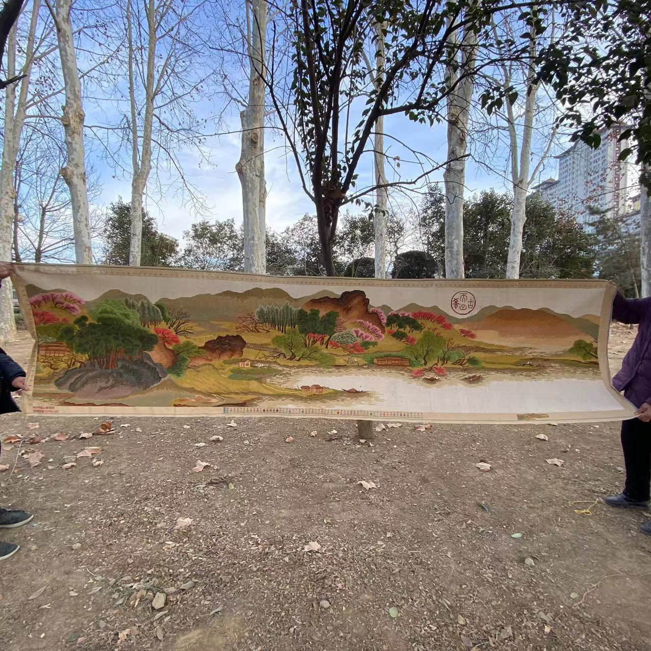 纯手工十字绣成品人工绣好的图溪山春晓图3.5米满绣客厅办公室画