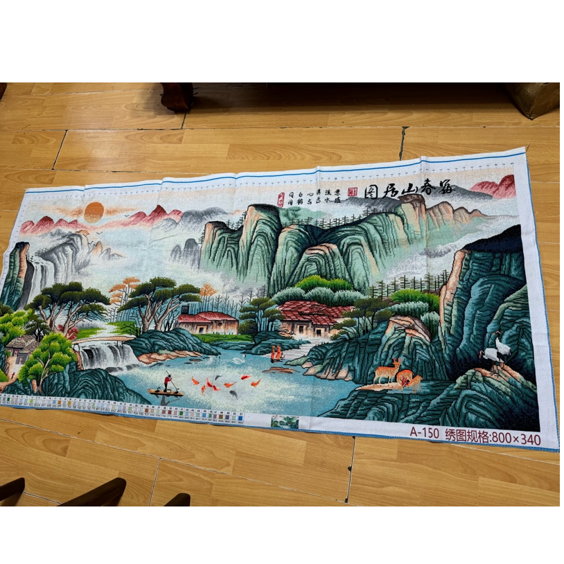 纯手工十字绣成品人工绣好的图富春山居图九鱼版客厅装饰2米