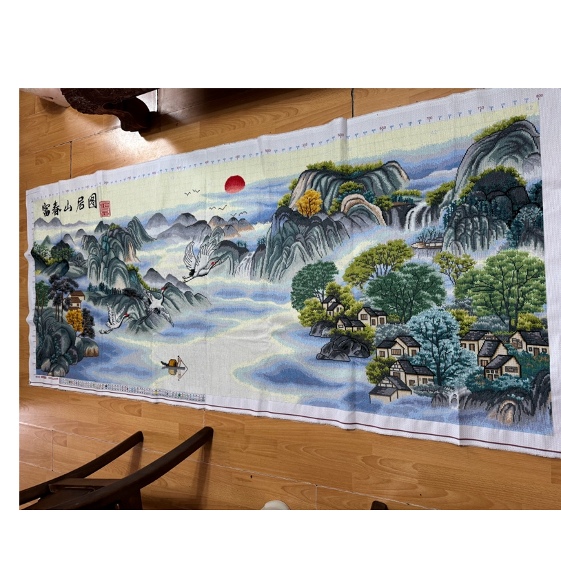 纯手工十字绣成品人工绣好的图富春山居图仙鹤版232乘100客厅装饰
