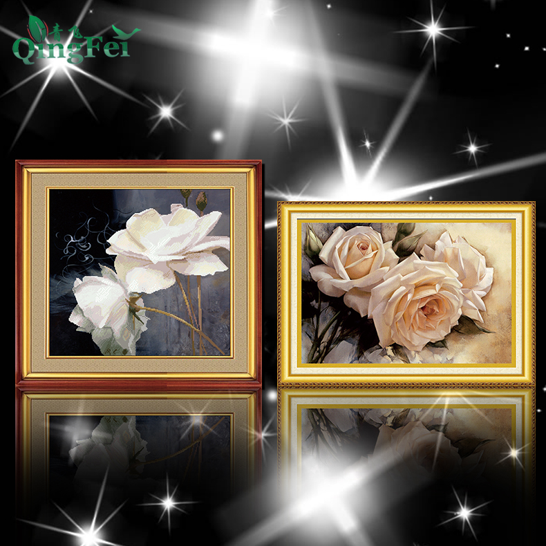 青飞3D立体精准印布十字绣油画白玫瑰玫瑰花客厅卧室小幅装饰