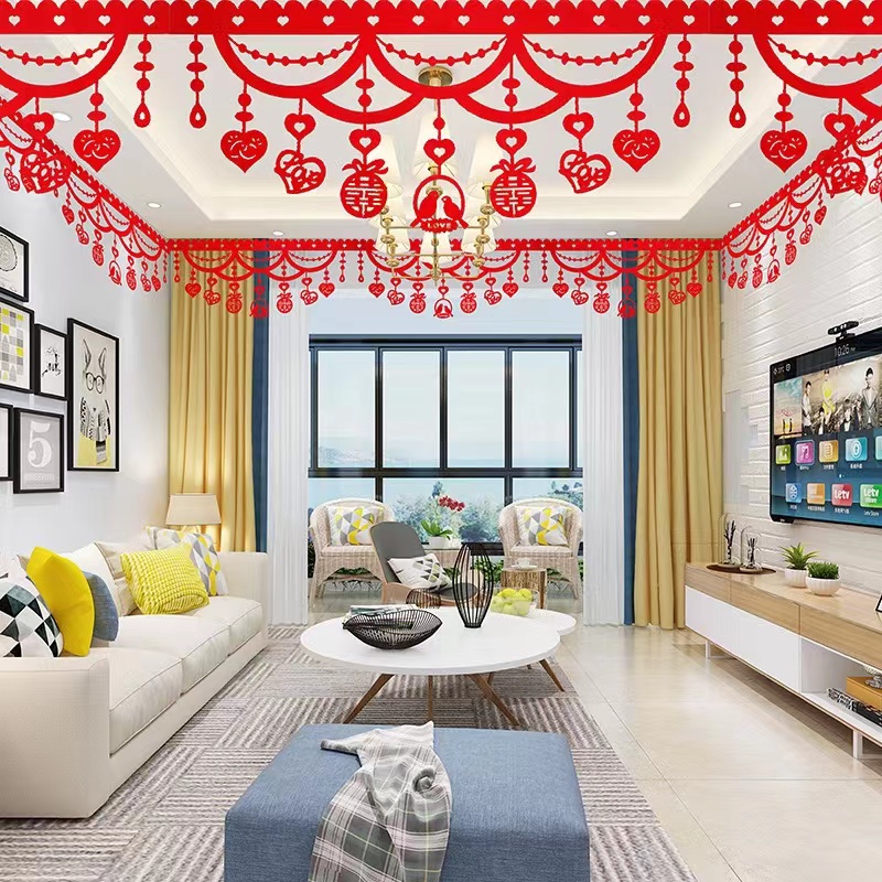 【比翼鸟天花板】装饰房顶天花板卧室客厅正喜帘拉花结婚装饰