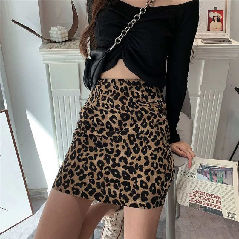 欧货豹纹半身裙女2025秋新款松紧高腰洋气后开叉过膝a字中长裙潮