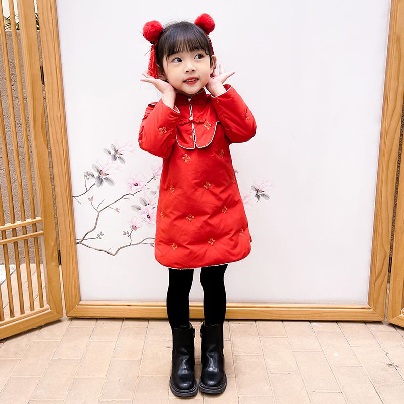 汉服冬装女童洋气过年喜庆唐装棉服中国风冬季加厚拜年服宝宝