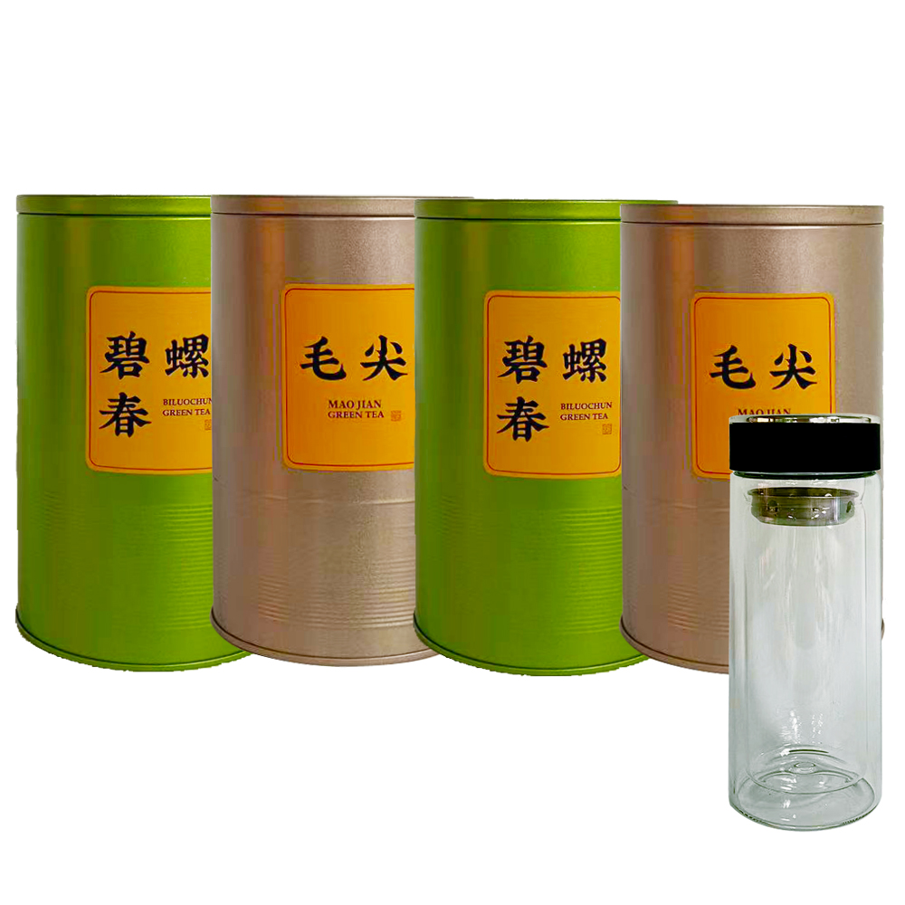 2罐碧螺春2罐毛尖绿茶送茶水分离杯1个