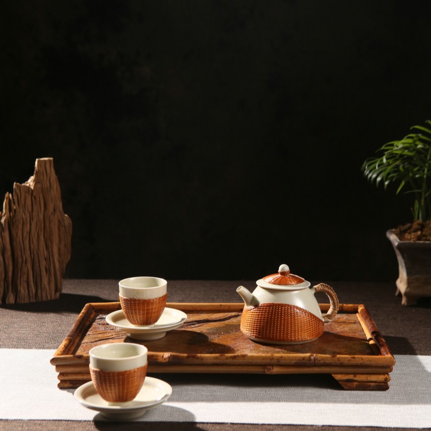手工竹丝扣精编白瓷建盏防烫白瓷壶主人杯功夫茶具套装