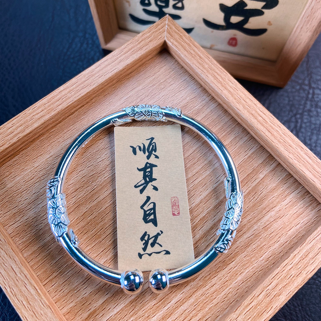 足银手镯 足银手镯 912：繁花对珠手镯