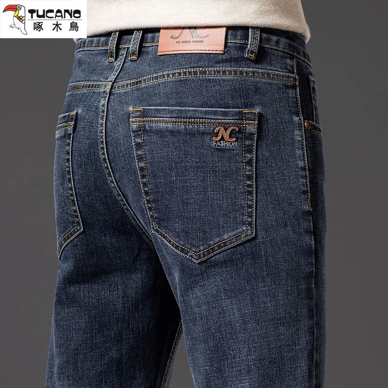 高端广州新塘镇牛仔裤男2023新款秋冬季男士直筒宽松加绒裤子男款