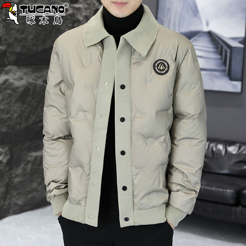 【啄木鸟】高档翻领针织拼接棉衣外套男冬季新款韩版休闲棉服