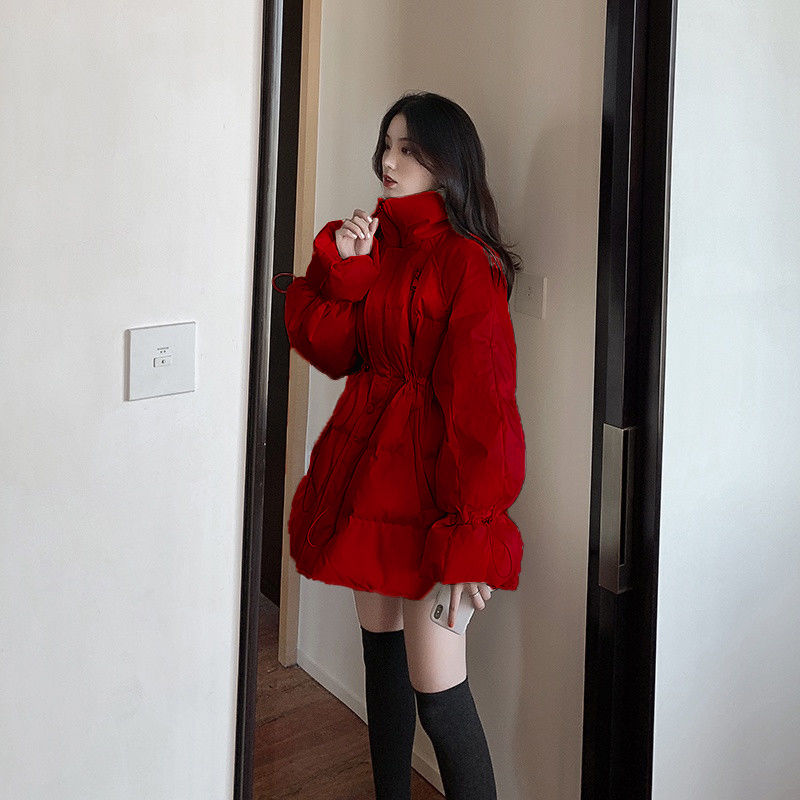 户外羽绒服2023新款中长款小个子白鸭绒圣诞时尚冬季红色节羽绒棉