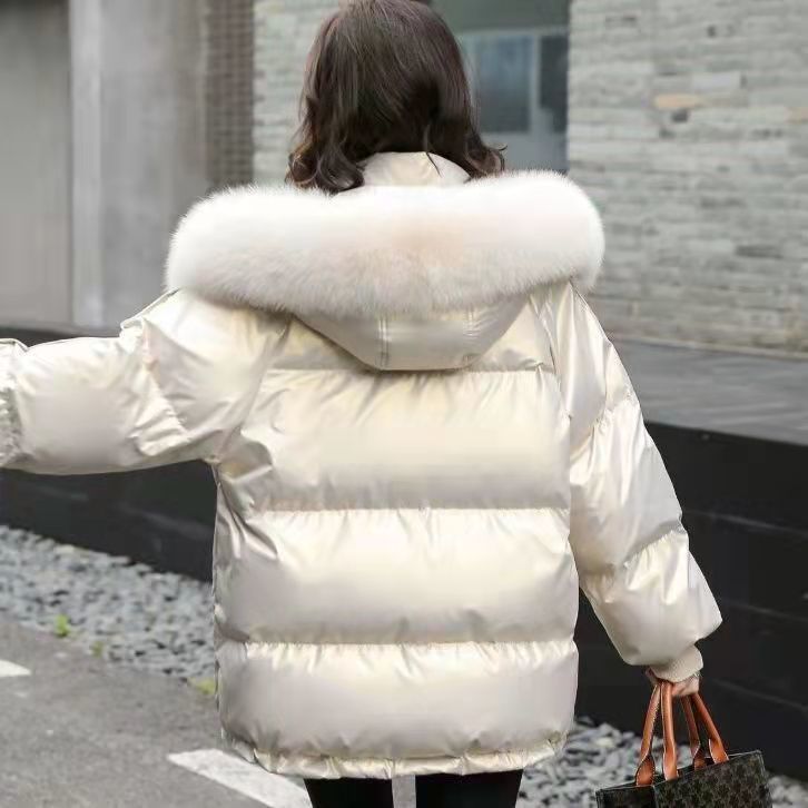 白鸭绒亮面免洗可擦短款羽绒服女2023年新款洋气冬季外套in羽绒棉