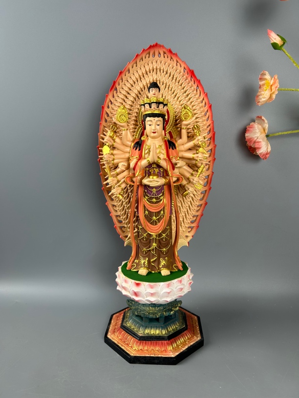 彩绘手工艺千手观音桧木雕刻摆件限量版43厘米