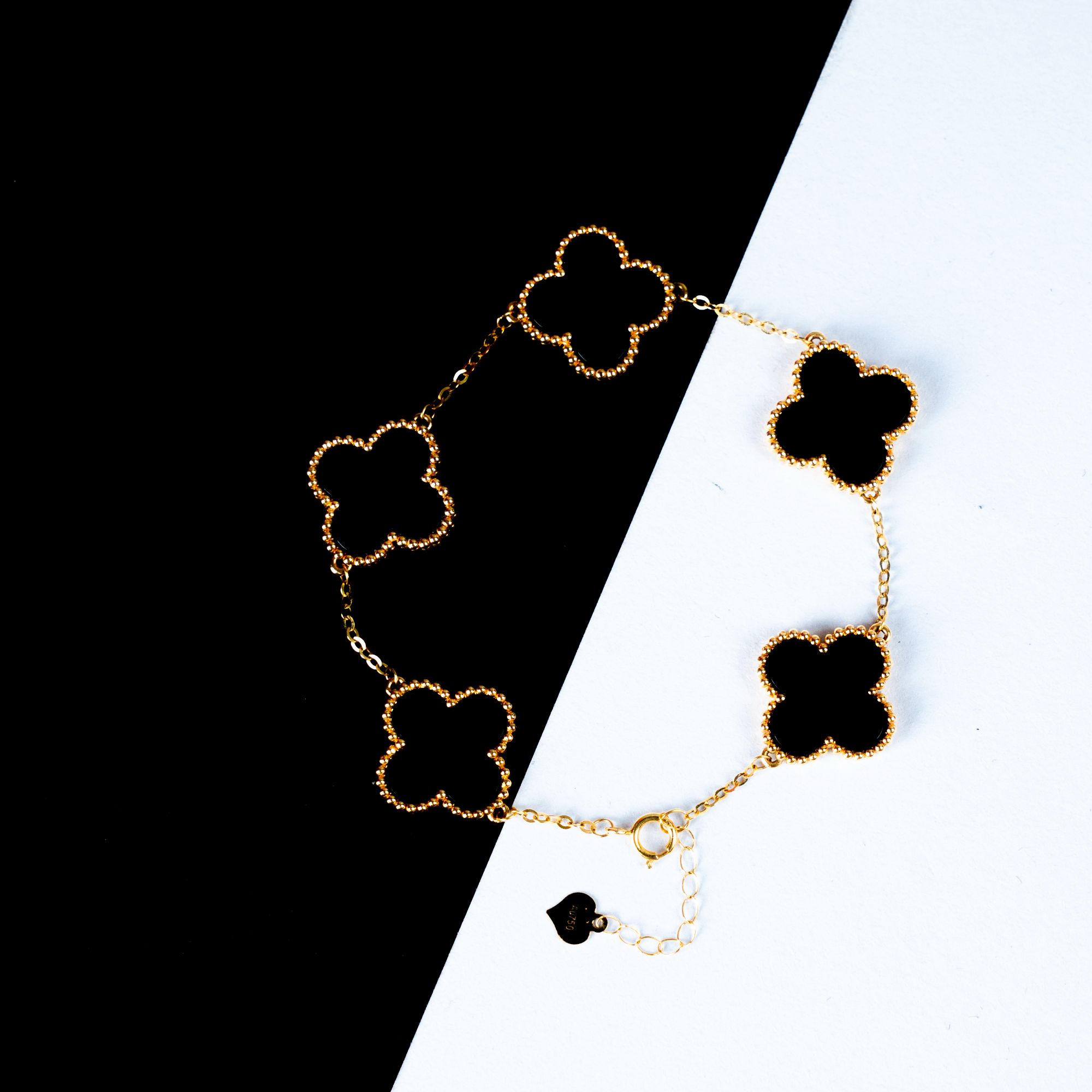 五花 黑玛瑙手链 15mm 18k金镶嵌 k黄k玫 典雅百搭轻奢感