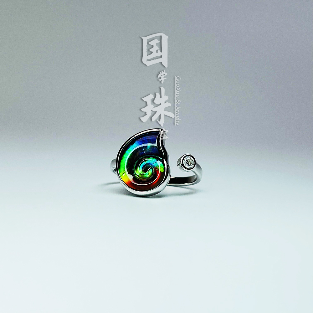 合金戒指 彩色斑彩石海螺原石时尚个性镶嵌银戒开口戒创意多样性
