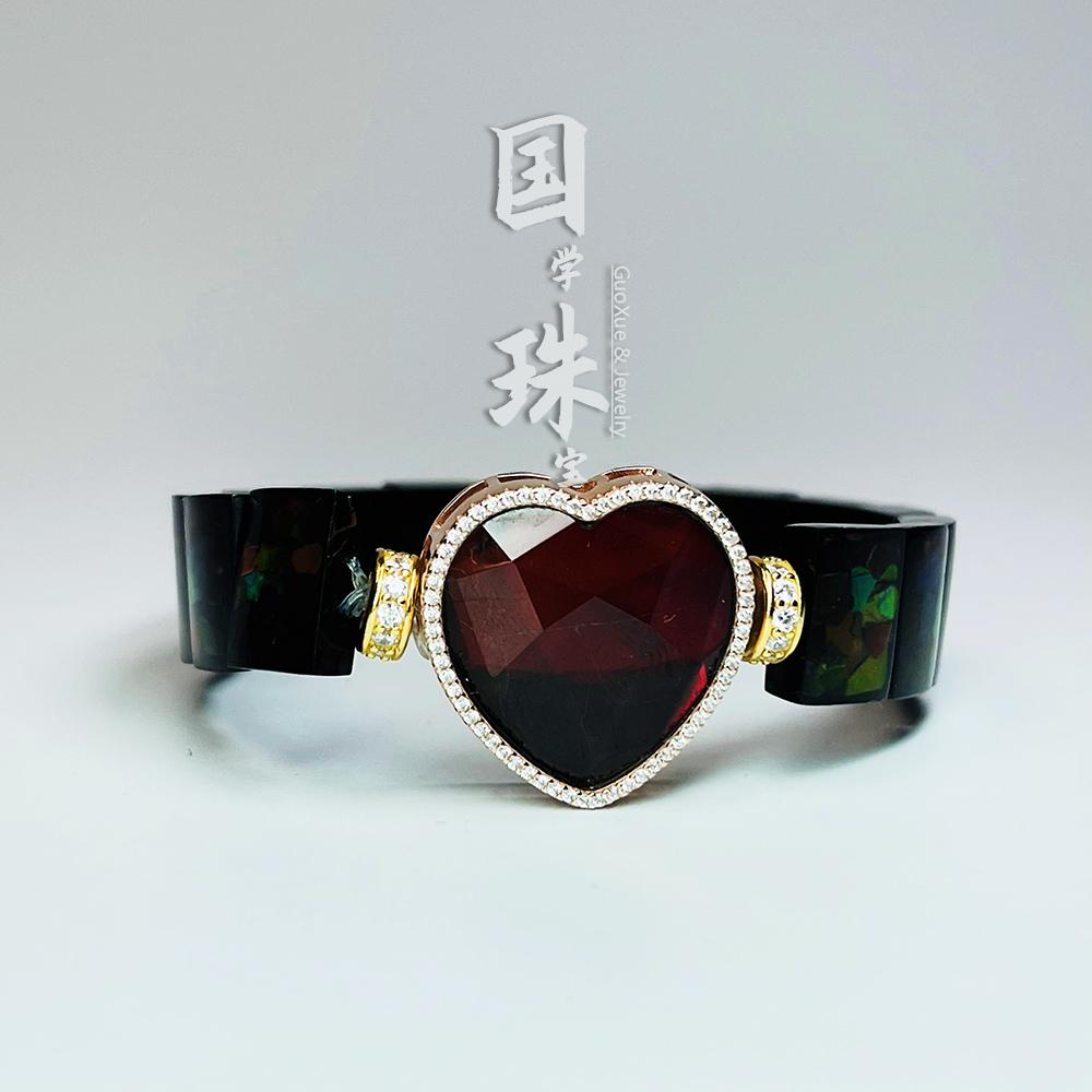 非金属树脂手链  【微予珠宝】天然加拿大斑彩石彩斑菊石爱心手牌