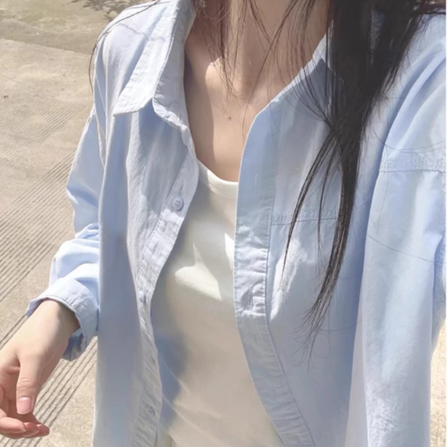 纯棉纯色衬衣休闲小众宽松气质洋气百搭简约高级感长袖衬衫