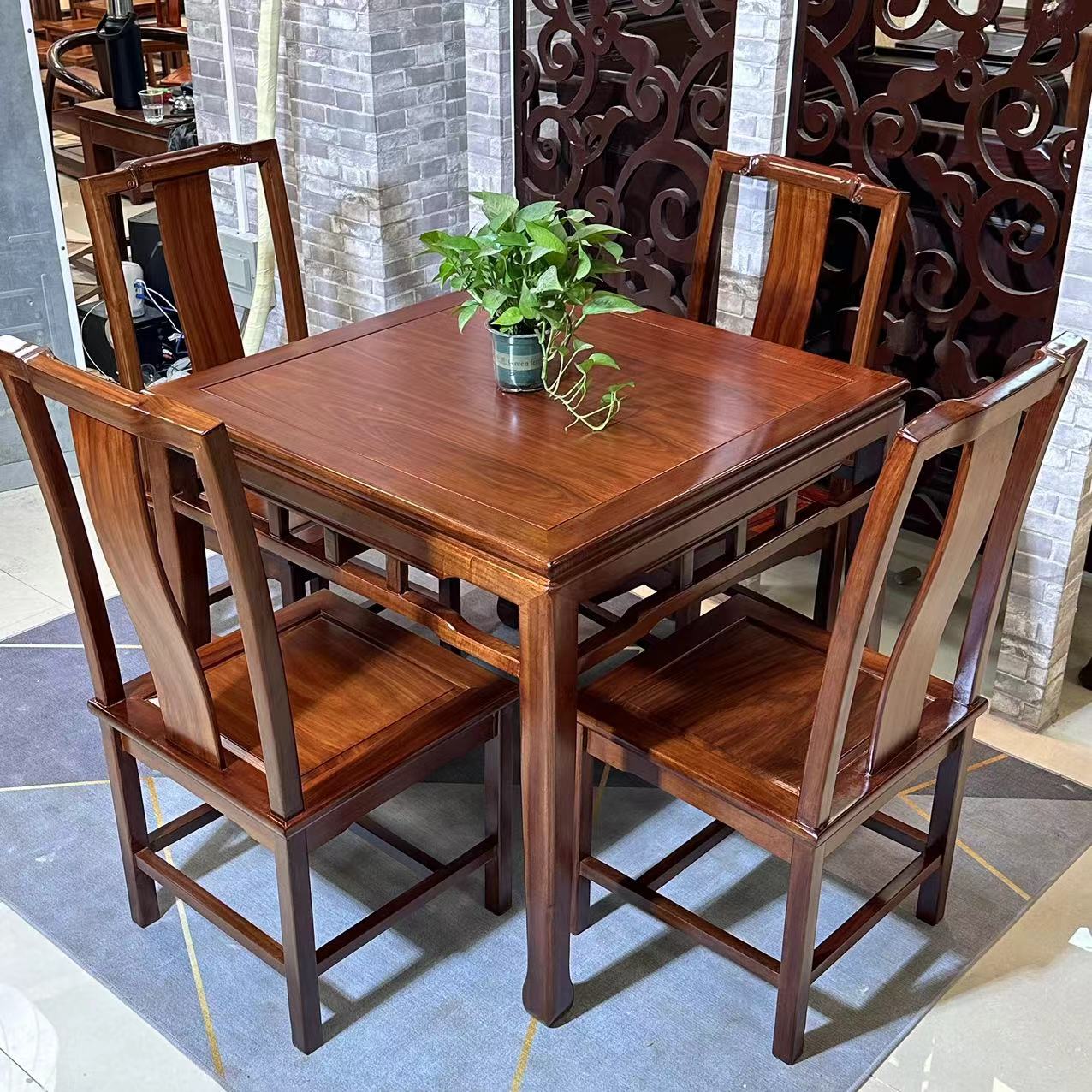 乌金木中式客厅八仙桌实木正方形方桌小户型棋牌茶桌餐桌家用组合