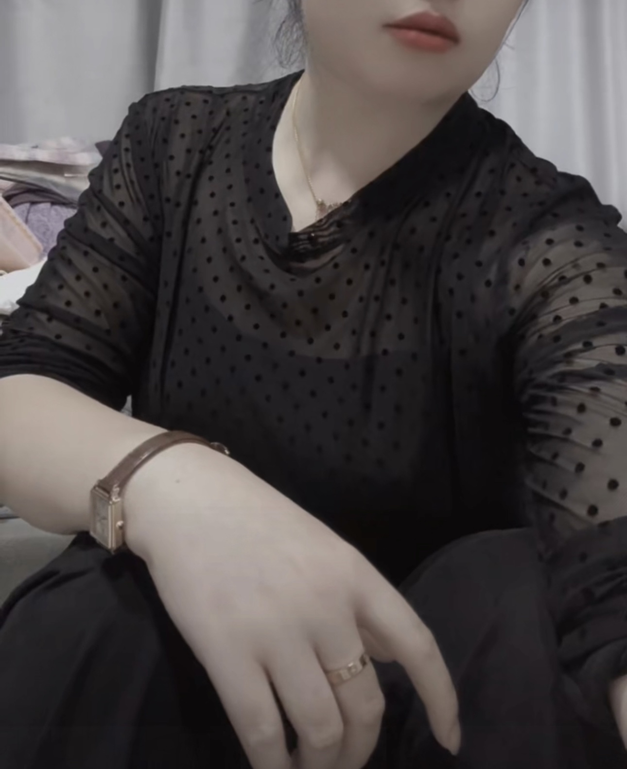 米蓝家植绒波点长袖8985