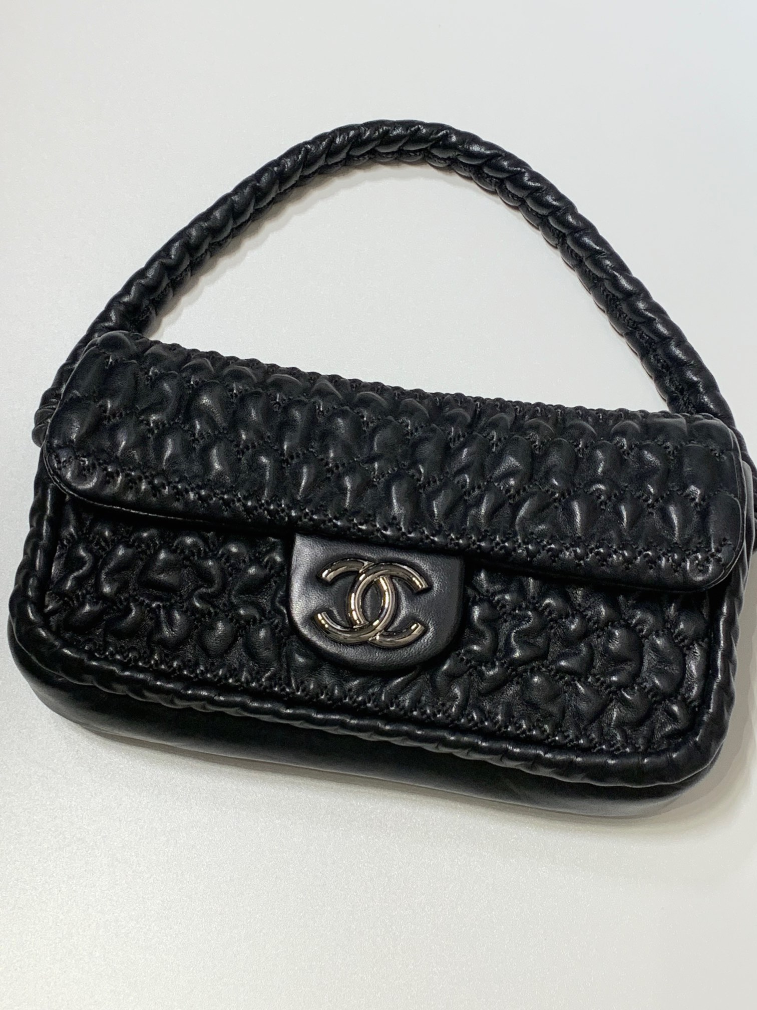 99新 Chanel/香奈儿 HIHI黑银麻花辫子腋下包12开JL