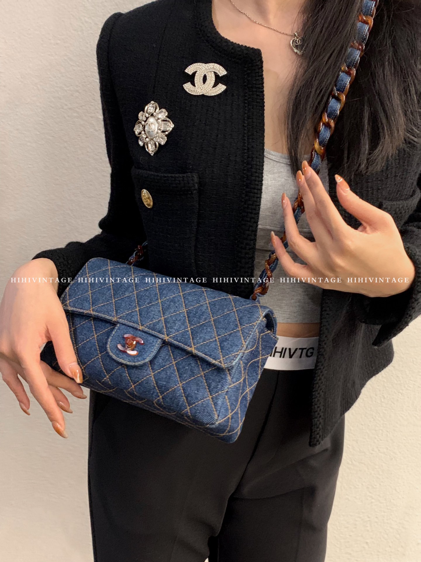 95新 Chanel/香奈儿 HIHI单宁玳瑁外缝线中号CF10840142JL