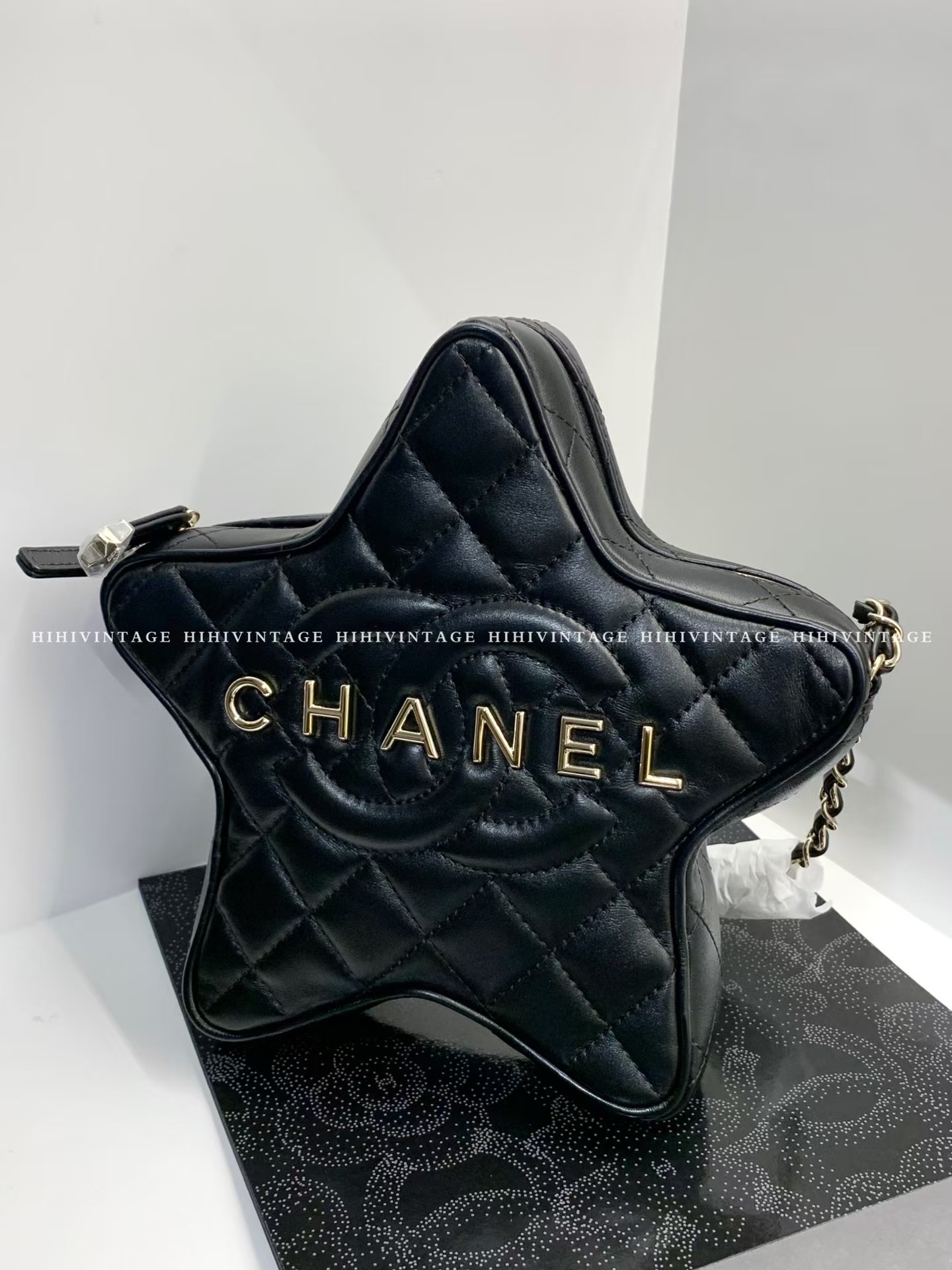 99新 Chanel/香奈儿 HIHI黑金五角星链条包芯片款10496722JL