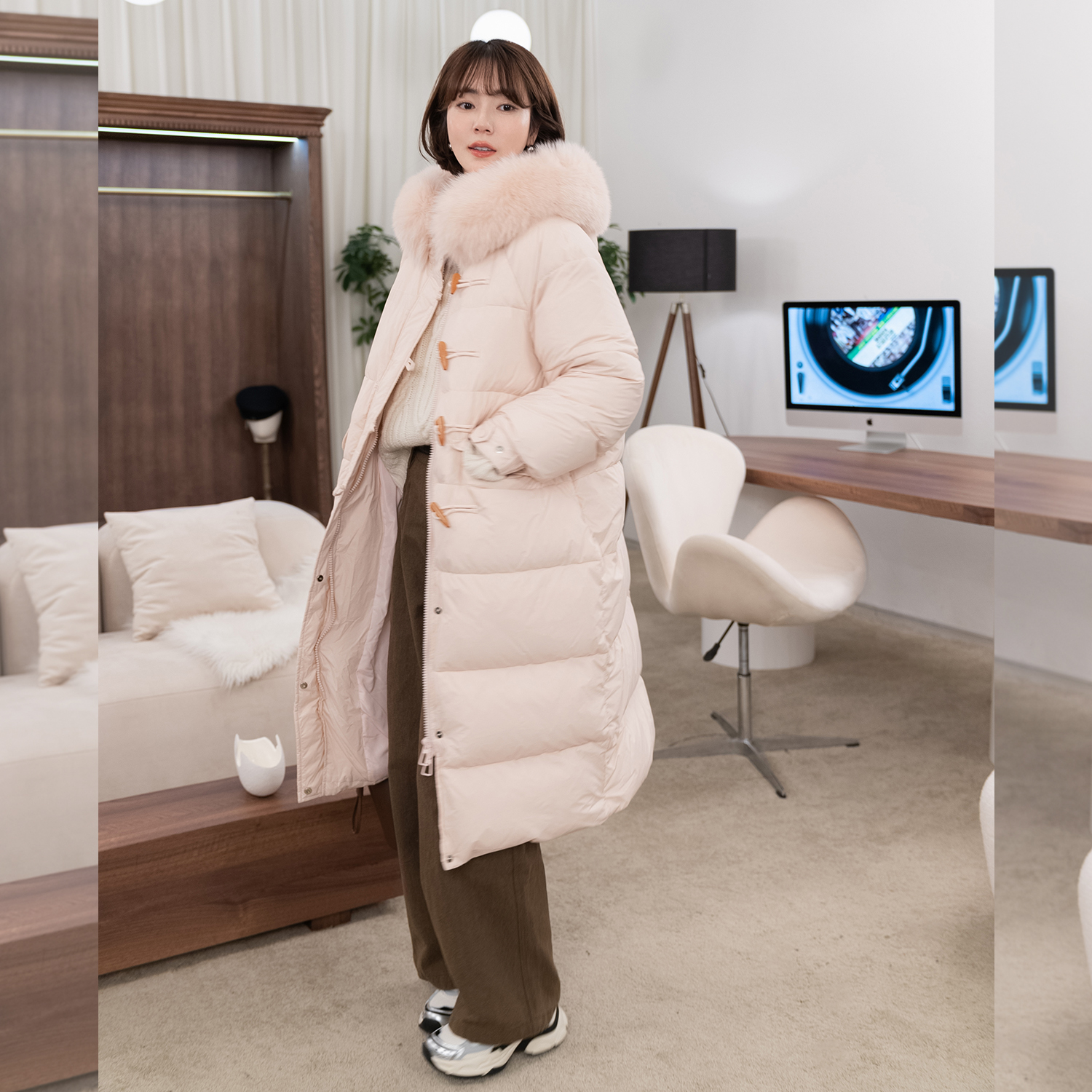 「新品」【雪顶草莓】牛角扣长款羽绒服FS308W037