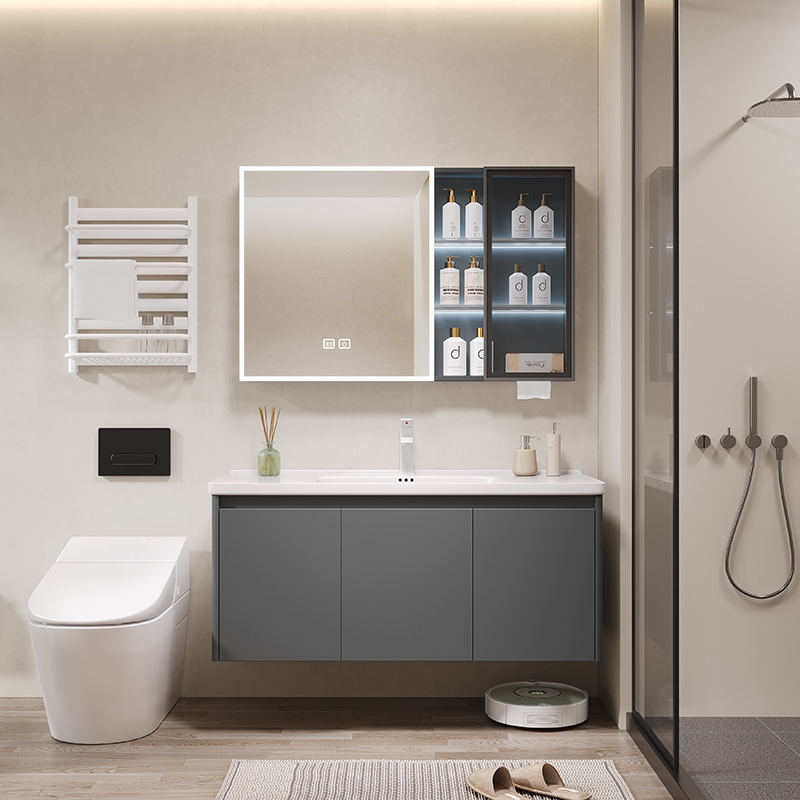 蜂窝铝太空铝深灰色浴室柜组合卫生间洗漱台洗脸盆优等陶瓷一体盆