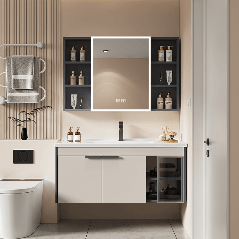 轻奢极简门卫生间陶瓷一体盆卫浴柜洗手台盆柜组合洗漱台洗脸盆