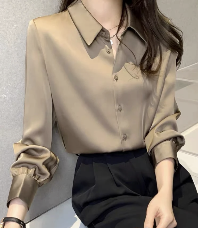 LL2025秋新款缎面轻熟衬衫长袖显瘦爆款百搭品质上衣女气质衬衫
