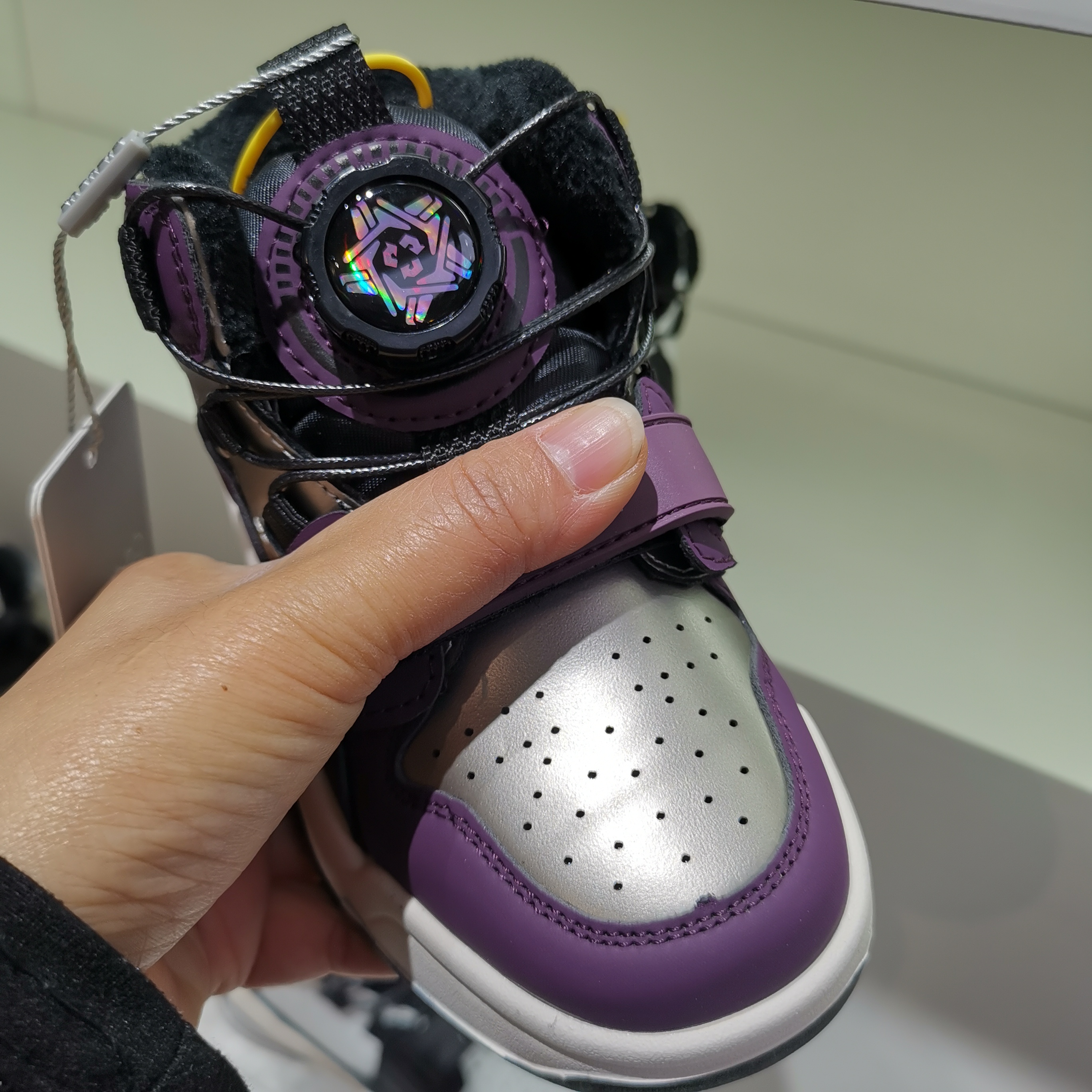 【968紫色】冬季新款皮面二棉鞋儿童板鞋防滑保暖舒适