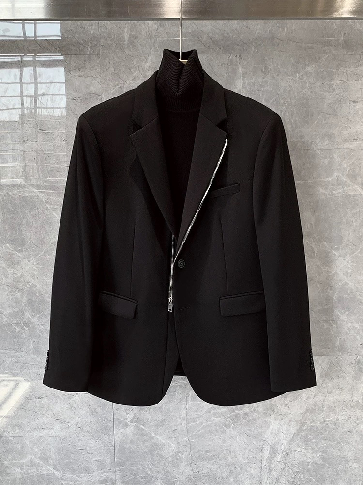 高级感拉链修身小西装外套男士潮流痞帅休闲正装高端单西服背心