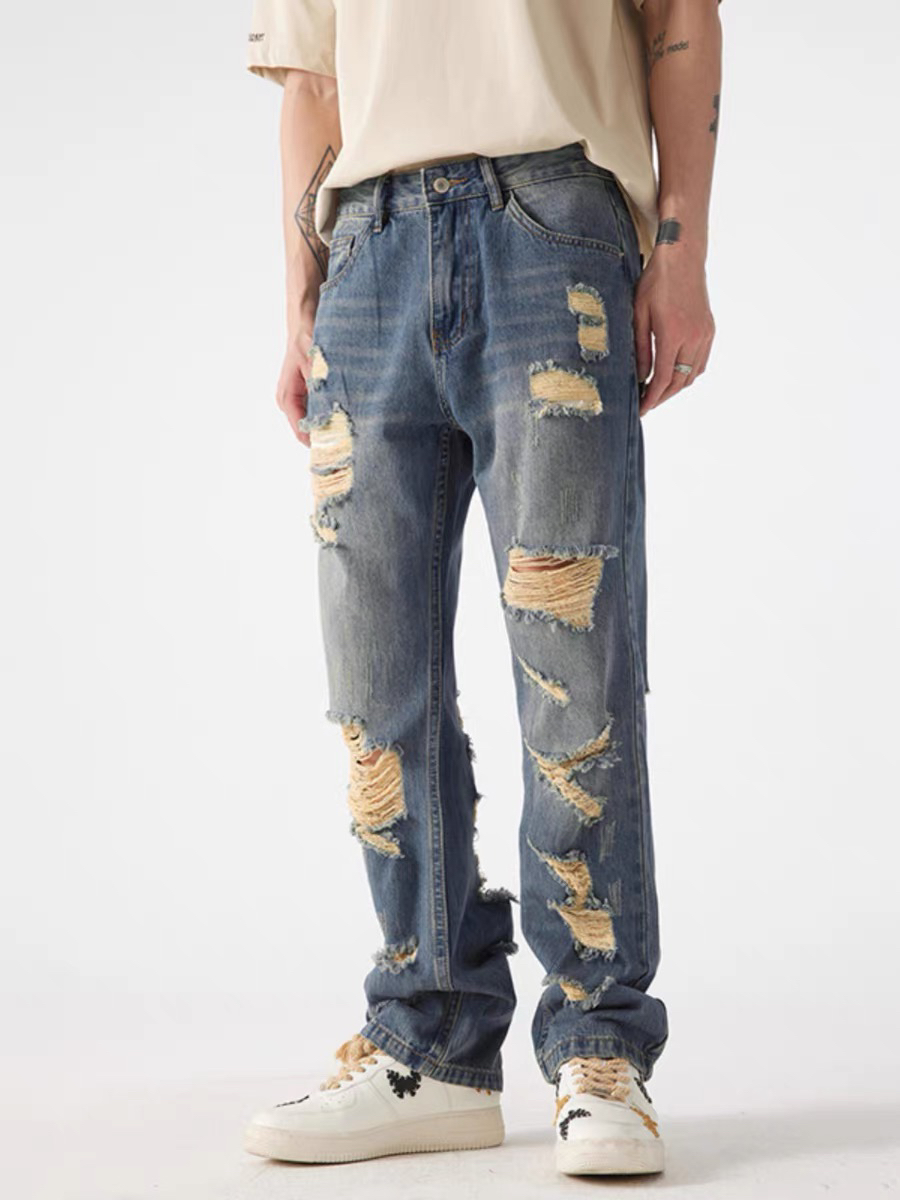 新款男士休闲牛仔裤破洞时尚百搭