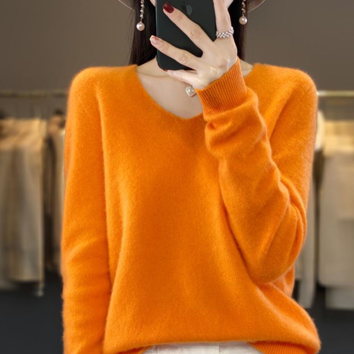 【一线成衣】商场同款100%纯羊绒衫女V领宽松显瘦针织打底衫NJR1110