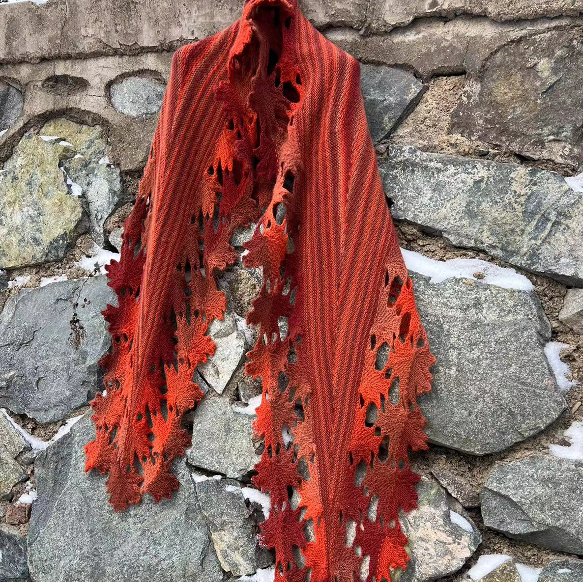 木兰阁棒针指间艺术系列-《枫叶》羊毛披肩材料包-非成品