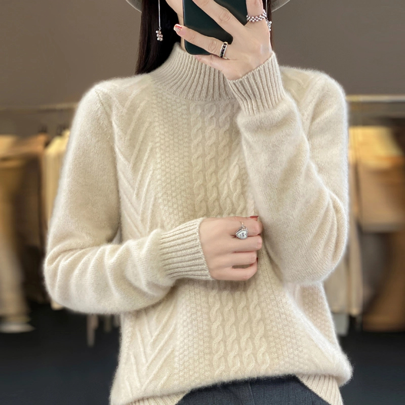 鄂尔都市牧王羊绒衫女半高领秋冬新款加厚宽松内搭针织打底衫女