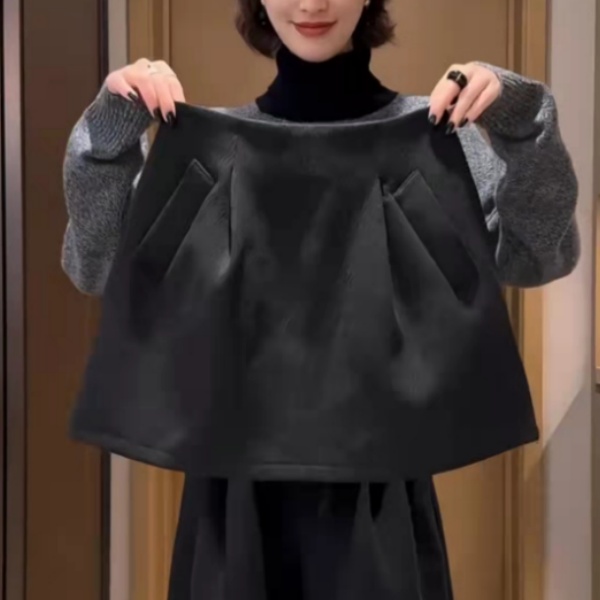 秋冬毛呢黑色半身裙花苞裙遮肉显瘦胖MM梨形身材休闲A字短裙子女