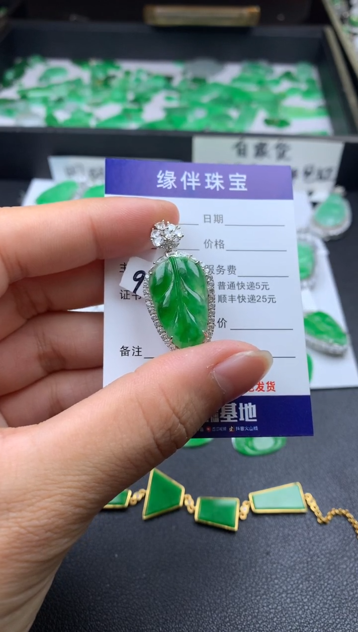 【闪购商品】翡翠颈饰银S925镶嵌叶子