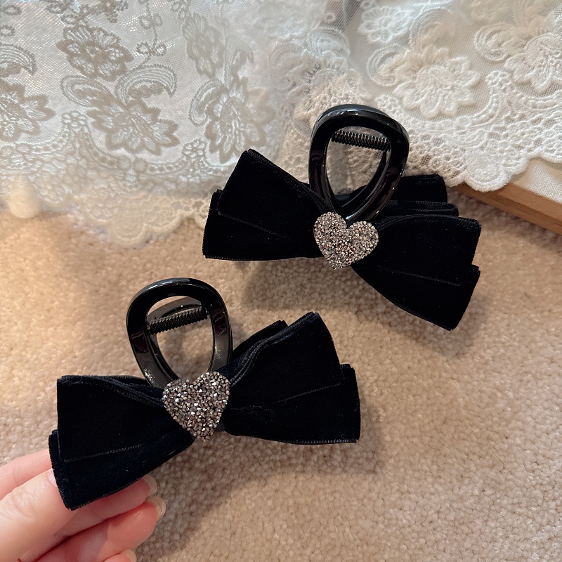 jioli/椒莉复古丝绒蝴蝶结爱心水钻抓夹气质大号鲨鱼夹气质发卡