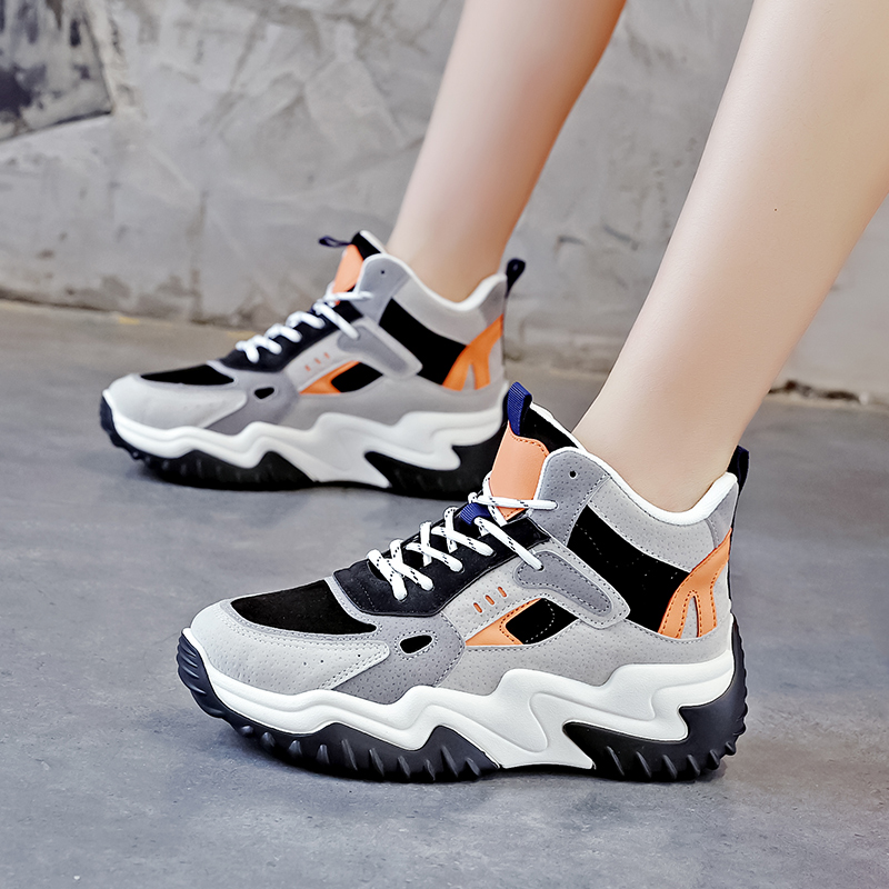 高帮鞋女厚底老爹鞋女2023秋冬新款运动休闲百搭棉鞋女加绒加厚