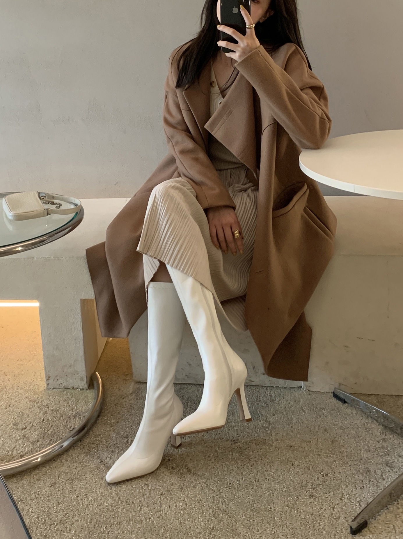 红蜻蜓牌小个子白色长靴子女2023年新款瘦瘦靴长筒靴不过膝高跟高